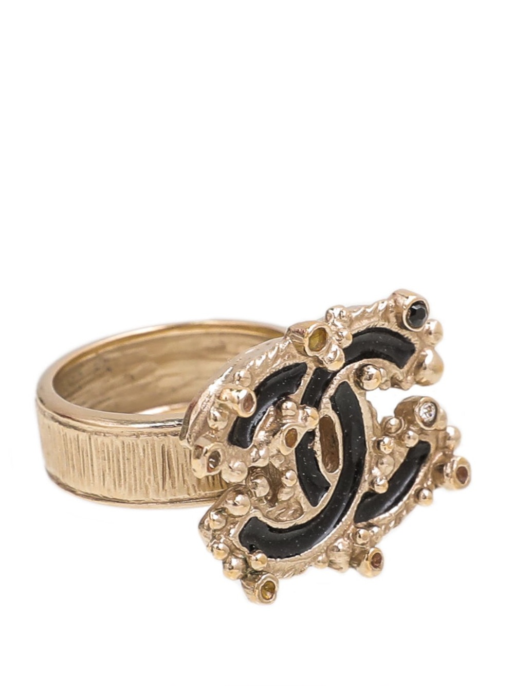 Chanel Black CC Enamel Crystal Ring 6